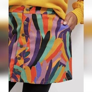 FARM RIO × Anthropologie Kiki Red Abstract Corduroy ButtonFront Mini Skirt S New